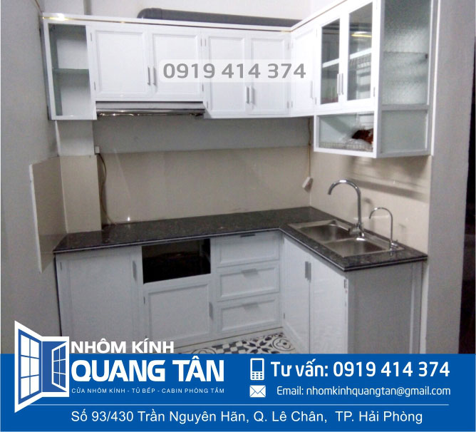 Tủ bếp nhôm kính màu trắng khách hàng 105 Hoàng Minh Thảo, Hải Phòng - Ảnh 2
