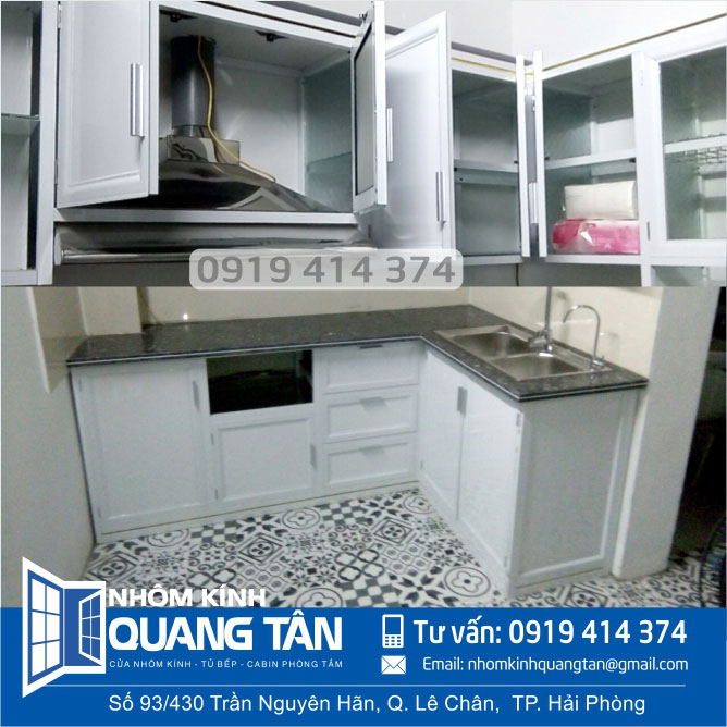 Tủ bếp nhôm kính màu trắng khách hàng 105 Hoàng Minh Thảo, Hải Phòng - Ảnh 5
