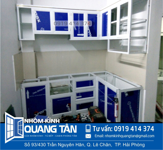 Tủ bếp nhôm kính màu trắng khách hàng 105 Hoàng Minh Thảo, Hải Phòng - Ảnh 4