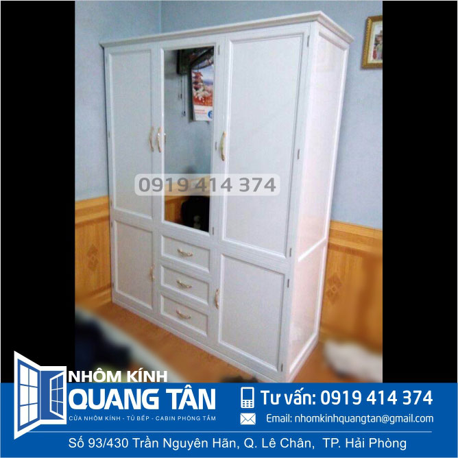 Tủ quần áo nhôm kính 3 buồng màu trắng, Anh Trung - Kỳ Đồng, Hải Phòng - Ảnh 1